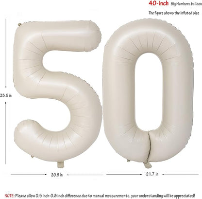 40 In Cream white Number Balloons Helium Foil Mylar Balloon Digital 50 | - Image 2