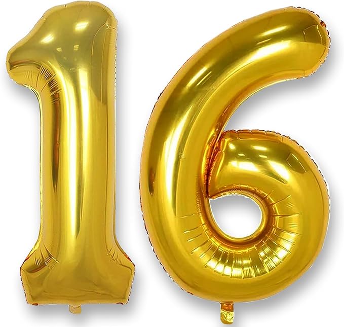 AULE 40 Inch Gold 16 Balloon Number Foil 0-9 Birthday Big Numbers | Birthday by AULE