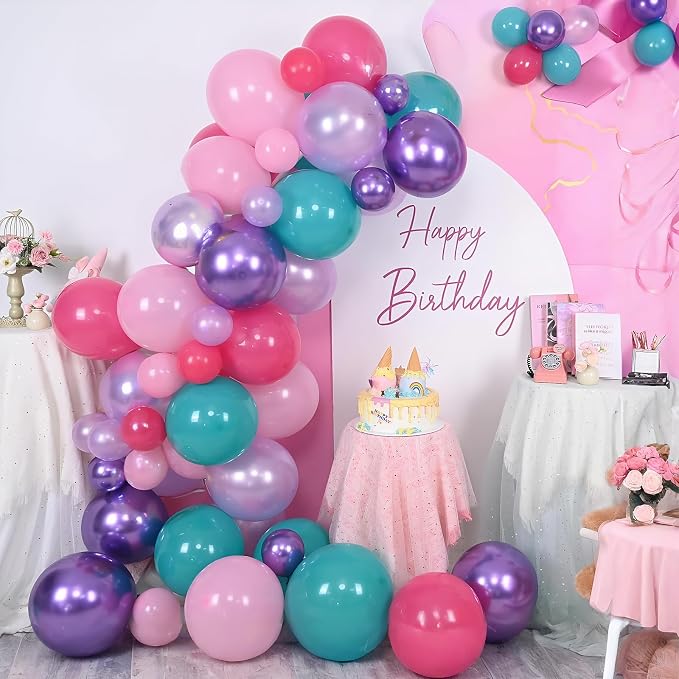 Jobkoo Pink Purple Blue Balloons 60 PCS Metallic Purple Teal Hot Pink Party - Image 7