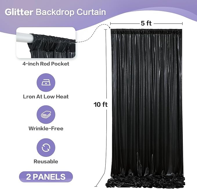 gogoparti 10x10FT Black Sequin Backdrop Curtain - Image 6