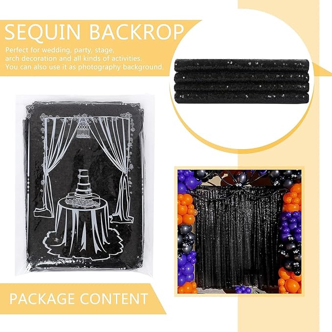 Black Sequin Backdrop Curtain 7ft x 7ft Glitter Photo Booth Backdrop | Glitter - Image 8