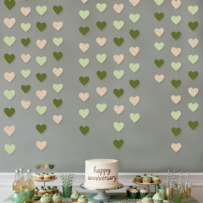 Sage Green Champagne Gold Heart Party Decorations Glitter Champagne Gold Paper - Image 6