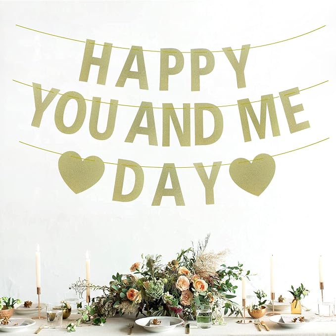 Yancan Gold Glitter Happy Anniversary Banner Wedding Engagement Valentine Day - Image 3