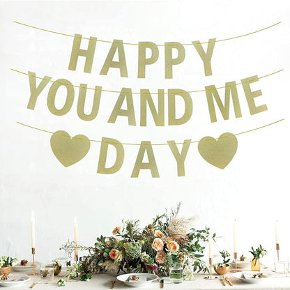 Yancan Gold Glitter Happy Anniversary Banner Wedding Engagement Valentine Day - Image 3