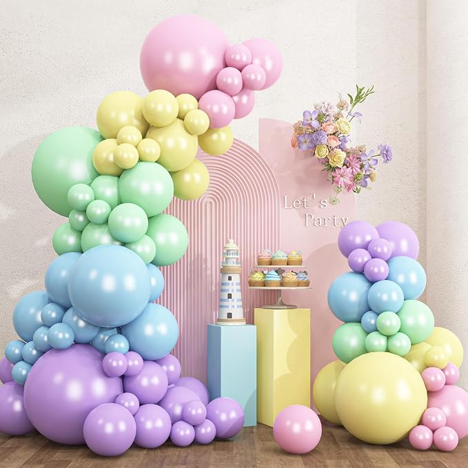 RUBFAC 135pcs Pastel Balloon Arch Kit, Macaron Rainbow Latex Balloon, Different by RUBFAC