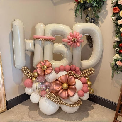 40 Inch Cream HBD Balloons for Boho Birthday Party Decorations, Giant Beige HBD - Image 3
