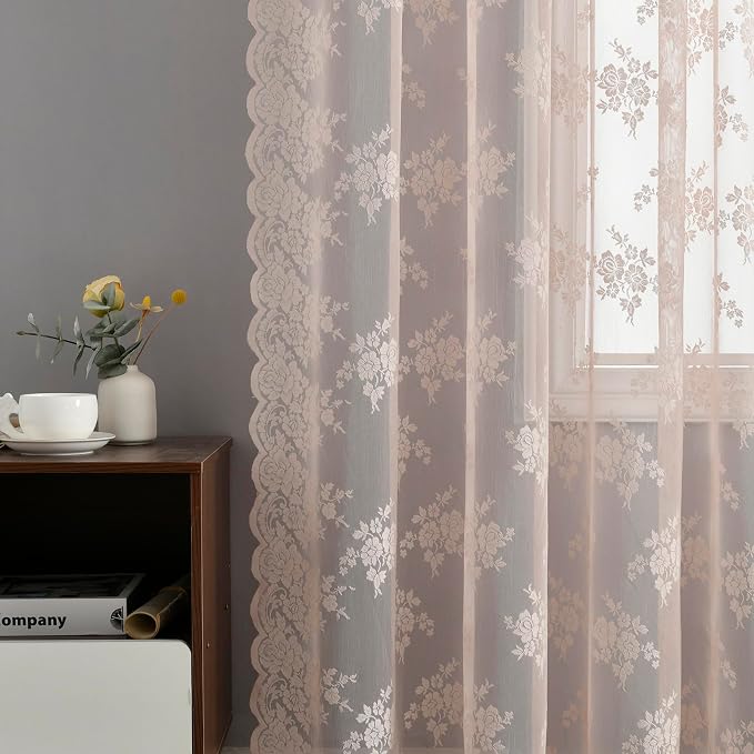 Kotile Blush Pink Floral Lace Curtains by Kotile+Curtains