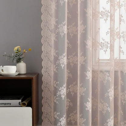 Kotile Blush Pink Floral Lace Curtains by Kotile+Curtains