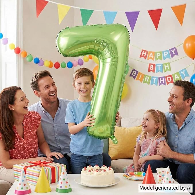 Light Green Number 7 Balloon 40 Inch, Glossy Metallic Digit Party Supplies | - Image 7