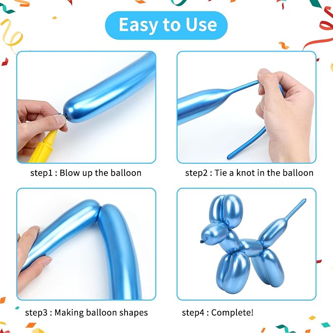 Rubfac 100pcs Metallic 260 Balloons, Latex & Metal, 10 Colors, Animal Shapes - Image 7