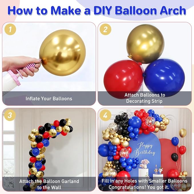 Red Black Blue Gold Balloons Garland Arch Kit - Image 3