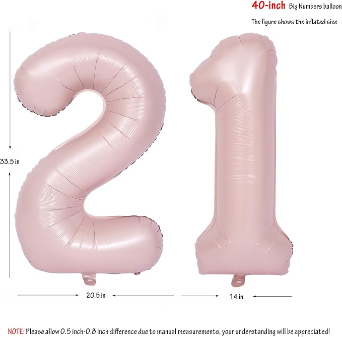 40 In Matte Pink Number Balloons Helium Foil Mylar Balloon Party Digital 21 | - Image 2