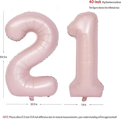 40 In Matte Pink Number Balloons Helium Foil Mylar Balloon Party Digital 21 | - Image 2