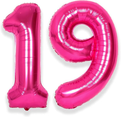 SUWEN 40 Inch Hot Pink Large 19 Number Balloons Big Foil Helium Number Balloons by SUWEN