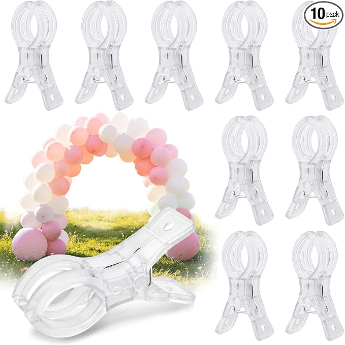 10 Pack Balloon Arch Clips, 3.5 Inch Plastic Transparent Clips by Unknown
