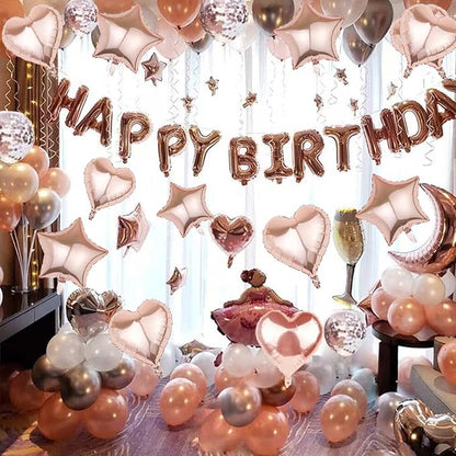 27 Pcs Rose Gold Birthday Decorations, 3D Foil Rose Gold Happy Birthday Balloon - Image 6
