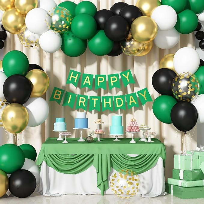 Black Gold Green Balloons 60 Pcs Dark Green White Black Metallic Gold Balloons - Image 4