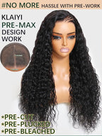 KLAIYI Bye Bye Knots Glueless Wig Pre Cut Water Wave HD Lace Front Wigs Human Hair Pre Bleached Pre Plucked Ready to Go Wigs for Women 30S Easy to Wear Put On and Go Curly Wig Beginner Friendly 20Inch