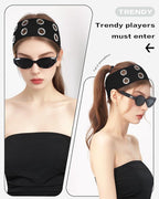 Grommet Headband for Women, Plus Black 23cm Hollow Out Elastic Hair Band, Eyelets Punk Grunge Stylish Hairband