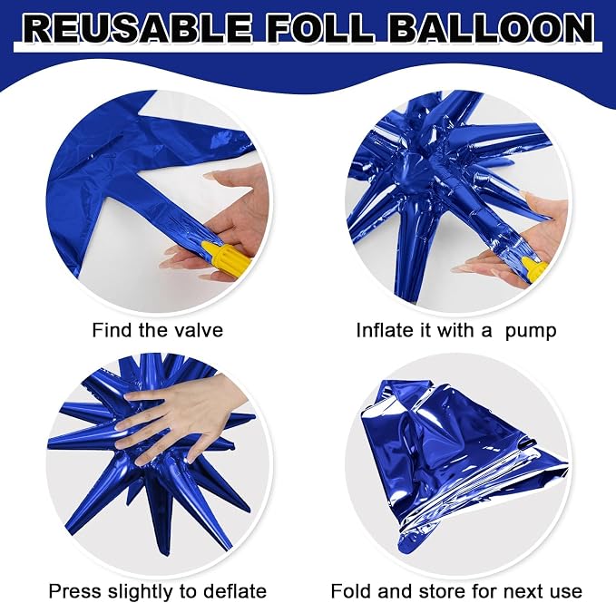 9Pcs Navy Blue Star Balloons, Large Explosion Star Foil Balloons, Metallic Blue - Image 6