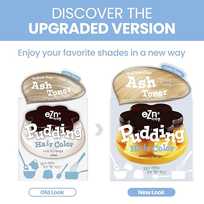 eZn Pudding Hair Dye, Ammonia-Free, Semi-Permanent DIY Korean Hair Dye Color with Keratin (Ash_Toner)