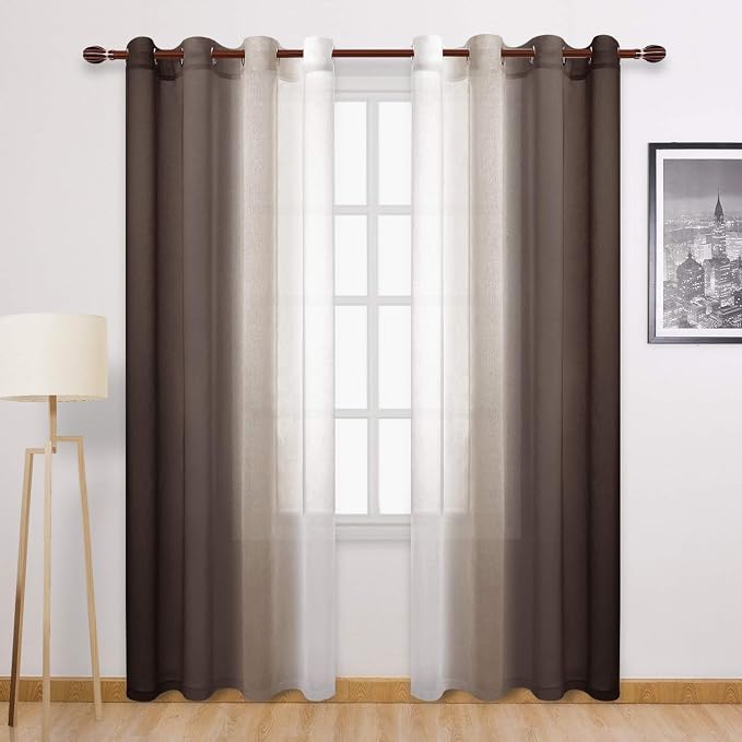 DWCN Ombre Faux Linen Sheer Curtains by DWCN