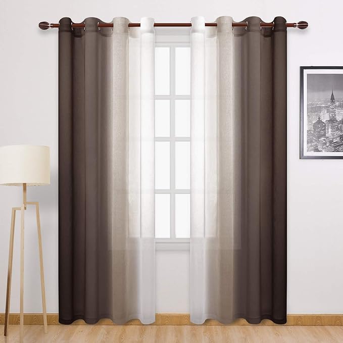 DWCN Faux Linen Ombre Sheer Curtains by DWCN