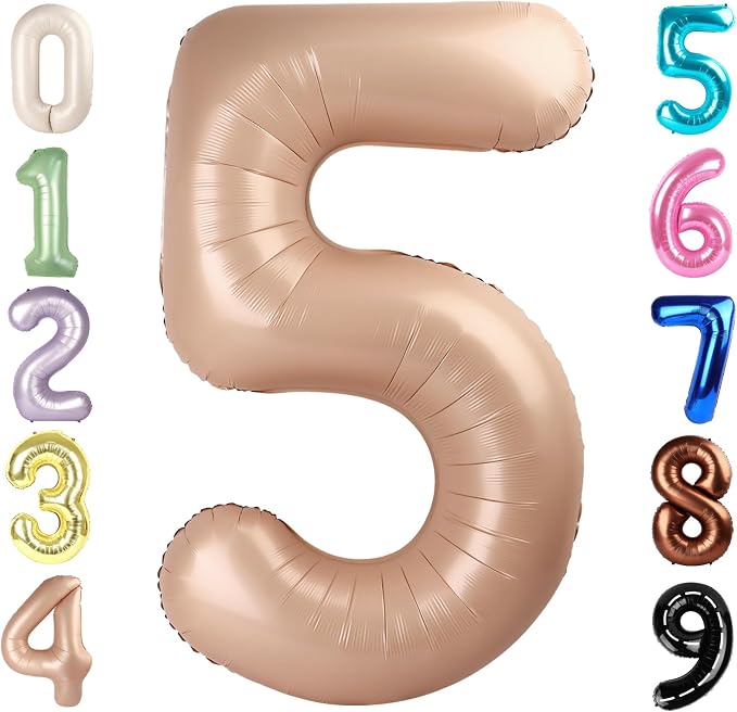 5 Balloon Number 40 Inch Light Brown Balloons by Mluchee