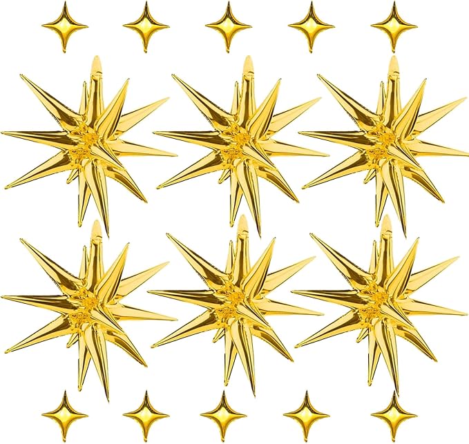 Explosion Star Foil Balloons- 12 Point Star Balloons Gold Spike Balloons | Gold by PSKJATIN