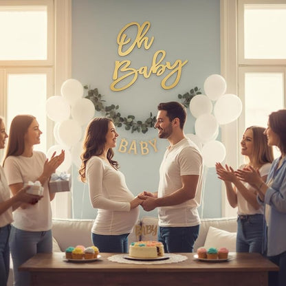 Oh Baby Sign for Backdrop, Large Wooden Baby Shower Sign Gold Letters Party - Image 6
