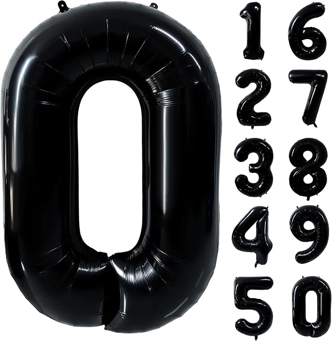 40 inch Black 0 Number Balloon Giant Foil Helium Balloons Black Large Digital by Yeodong