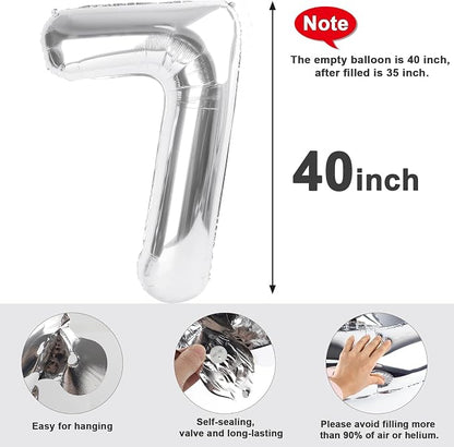 Number 7 Balloons 40 In Big Balloons Silver Party Decorations - Image 6