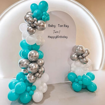 Teal Blue and Silver Balloons, 60 Packs 12Inch Teal and Metallic Silver Balloons - Image 3
