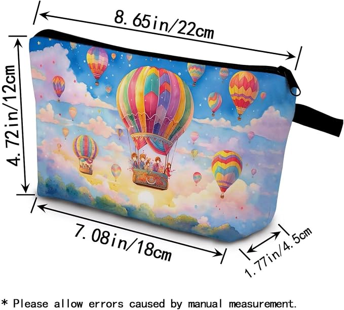 Colorful Hot Air Balloon Print Small Cosmetic Bag | Evil Eye Toiletry Makeup - Image 2