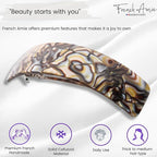 French Amie Curved Onyx Large 3 ¾” Handmade Celluloid Automatic Volume Hair Clip Barrette (Onyx Silver Grey)