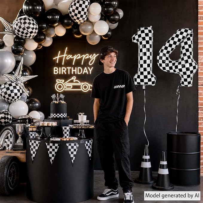 40 Inch Checkered Number 14 Balloon, Race Theme Foil Party Decor | 40in mylar - Image 5