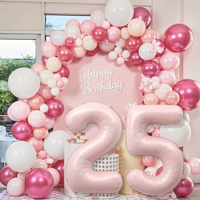 Pastel Pink 25 Balloon Number for Girls, Big Light Blush Pink Foil 2 & 5 Helium - Image 5