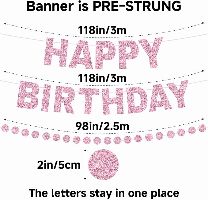 Alynta Happy Birthday Banner Pre-Strung Glitter Birthday Party Decorations | NO - Image 3