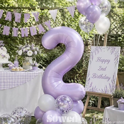 SUWEN 40 Inch Light Purple Lavender Big 2 Balloon Number Foil Helium 0-9 | 2nd - Image 3