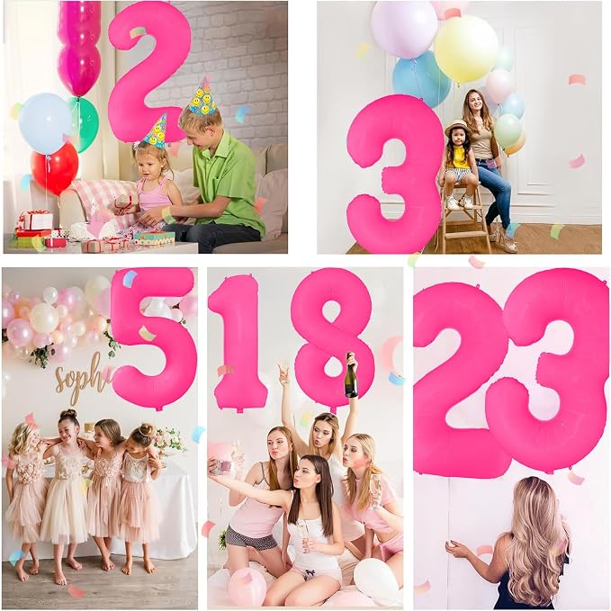 Fluorescent Rose Red Number Balloon 40 inch Giant Foil Helium Balloons Pink - Image 3