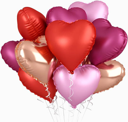 Rose Gold and Pink Heart Balloons, 18 Inch Hot Pink Heart Shape Balloons Foil by BIAPIAN
