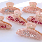 Personalized Colorful Name Hair Claw Clips for Women,Custom Hair Clips with Diamond,Cute Hair Accessories 4",Handmade Rhinestones Hair Clamp Gifts for Mom,Bride,Wife,Bridesmaid,Couples（Shell Pink）
