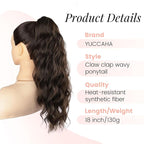 Claw Clip Ponytail Extension 18 Inch Curly Wavy Ponytail Extension Jaw Clip on Pony Tails Hairpiece for Women Fluffy Natural Synthetic for Daily Use (Dark Chestnut Brown)
