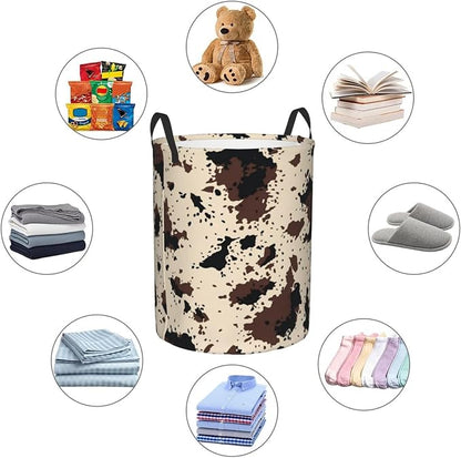 Highland Cow Texture Round Laundry Hamper Cowskin Print Storage Basket Toys - Image 9