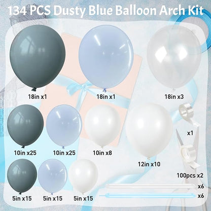 Dusty Blue Balloons Arch Kit, Long Balloon as Bow Decor - Image 2