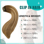 SURNEL Clip in Extensions Human Hair Balayage Chocolate Brown to Caramel Blonde Clip in Hair Extensions 18 Inch 6pcs 120g Hair(#4/27/4,18'')