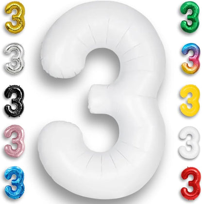 White Number Balloon 3 Mylar Foil Balloons 32 inch by Unknown