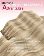Moresoo Clip in Hair Extensions Blonde Highlights Remy Hair Extensions Clip ins Golden Blonde With Medium Blond Double Weft for Long And Straight 80g/5pcs 22 inch