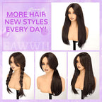 Black Synthetic Hair Toppers for Women with Thinning 3D 360° Cover Clip in Wispy Bangs Upgraded Adjustable Bandage 24 Inch Long Layered