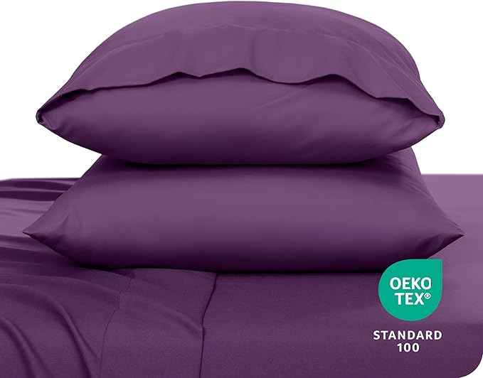 Bare Home Microfiber Pillow Cases - Standard Size Set of 2 - Cooling Pillowcases - Double Brushed - Easy Care - Envelope Closure (Standard Pillowcase Set of 2, Plum)